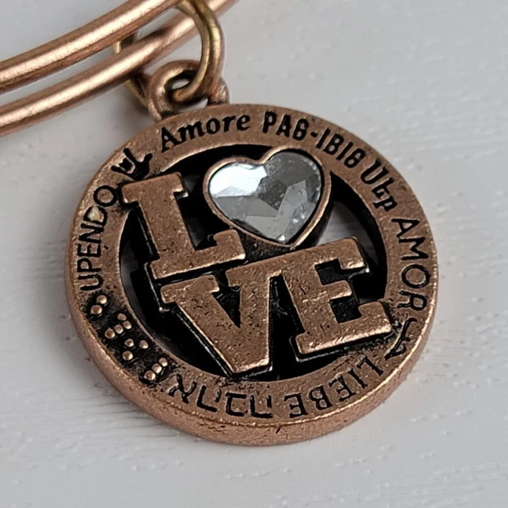 ALEX AND ANI Rose Gold Plated Love Charm Bracelet 7.5